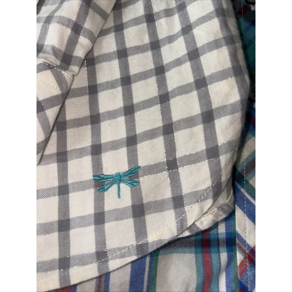 2 Talbots Flannel Shirt Womens LP Plaid Button Front Collar Long Sleeve‎ Cotton